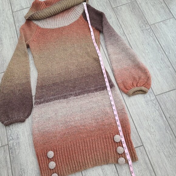 Caché Women's Wool Ombré Turtleneck Sweater Dress Brown and Orange Size Small - Picture 4 of 11